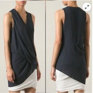 Helmut Lang Modern Minimalist Draped Asymmetric Sleeveless Wrap Top Black Size S